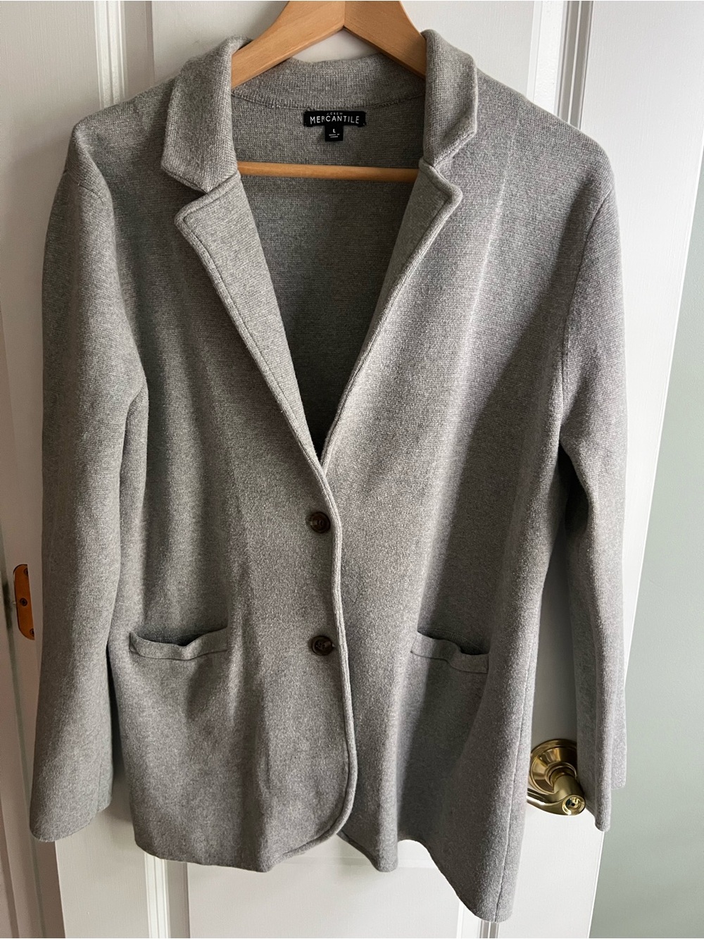 J. Crew Mercantile Women's Gray Notch Collar Cotton Knit Sweater Blazer Size L